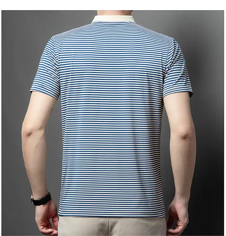 DomiGe Men's Striped Short Sleeve Cotton T-shirt 2024 Summer Polo Shirt - His Inwear