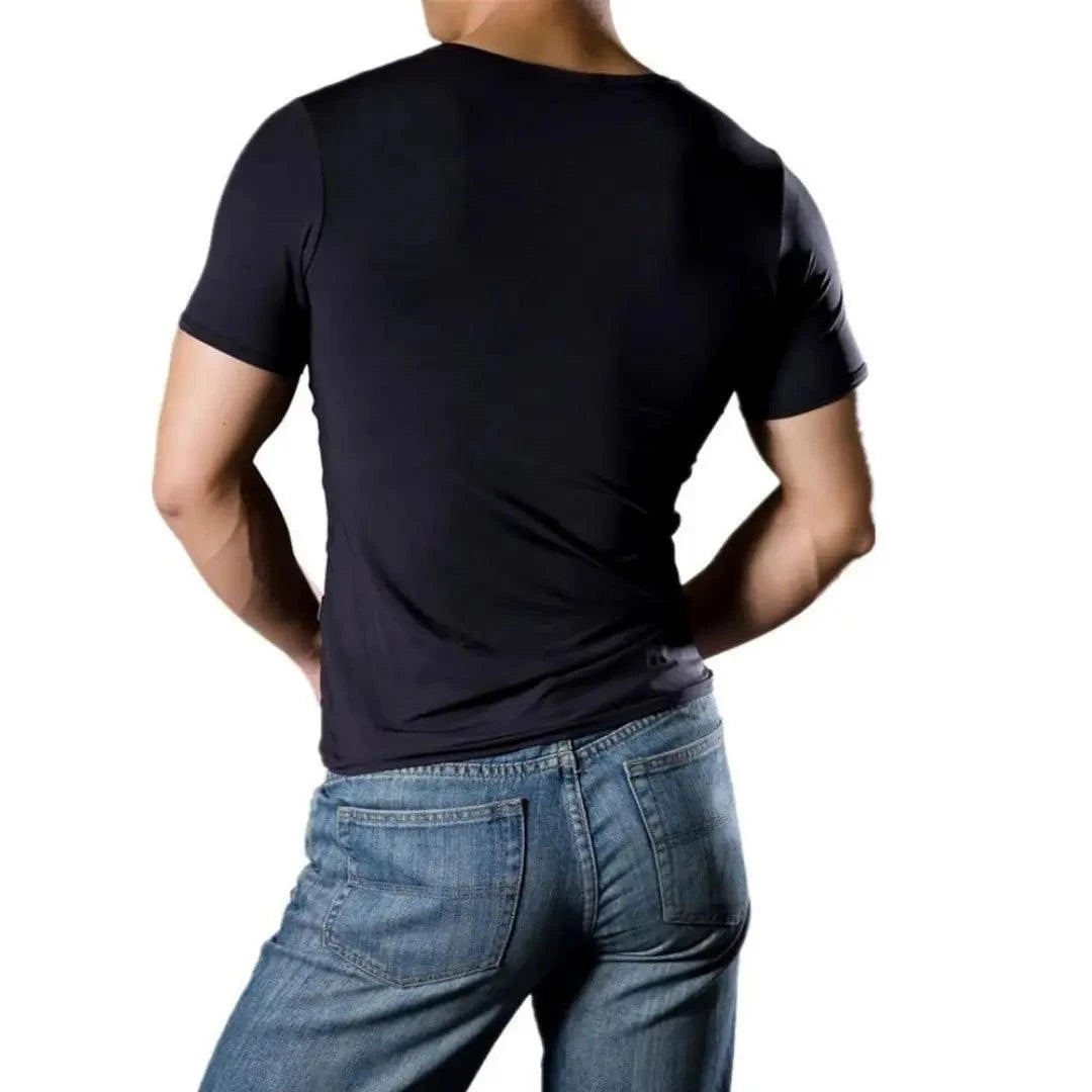 Dominik Dominik Men's Short Sleeve Undershirt - Black Tencel Blend