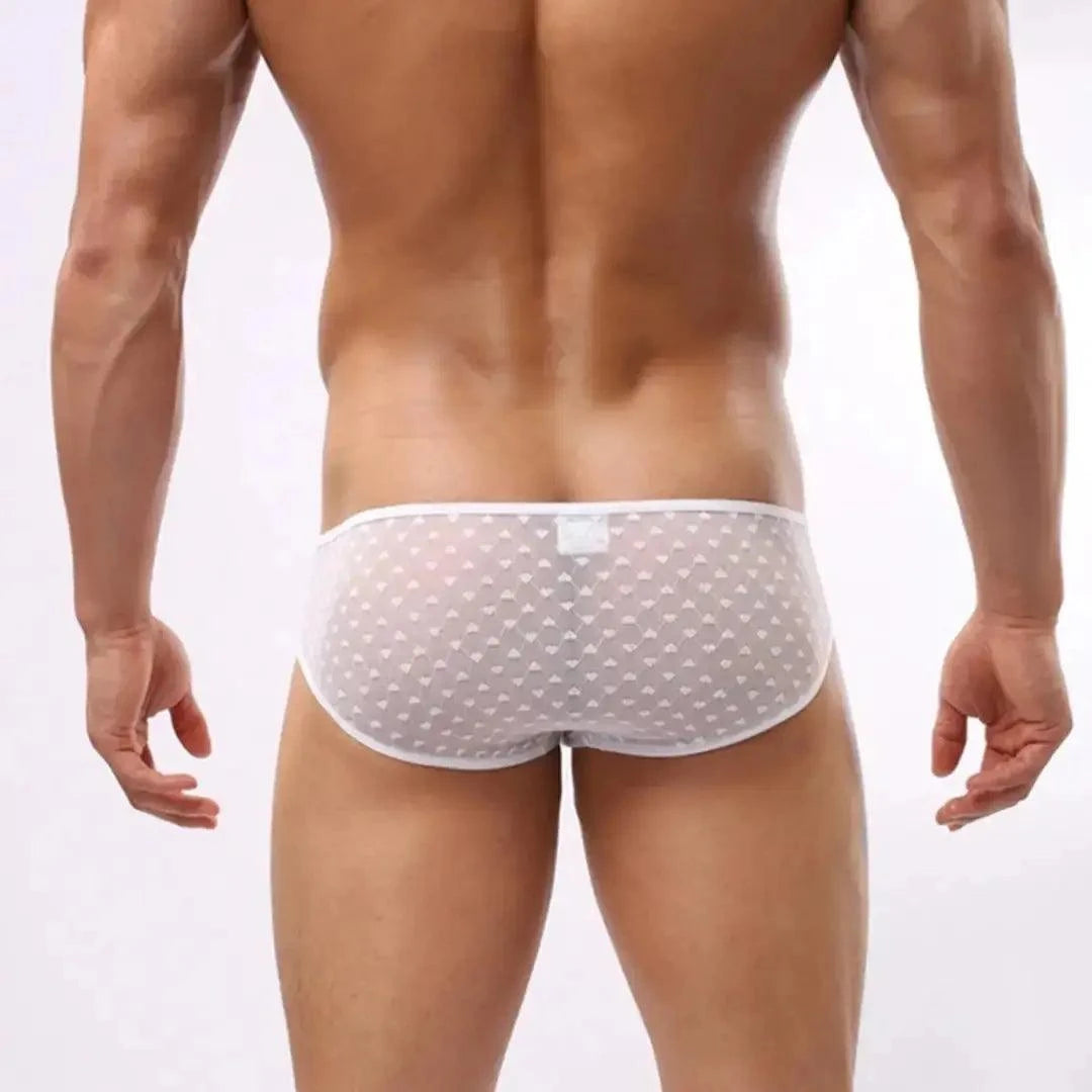 Dominik Dominik Men's Ultra-Low Rise Sexy Mesh Briefs Heart Patterns Underwear