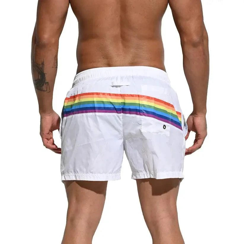 Desmiit Desmiit Pride Rainbow Men's Board Shorts - Quick-Dry Nylon Swim Trunks with Pockets