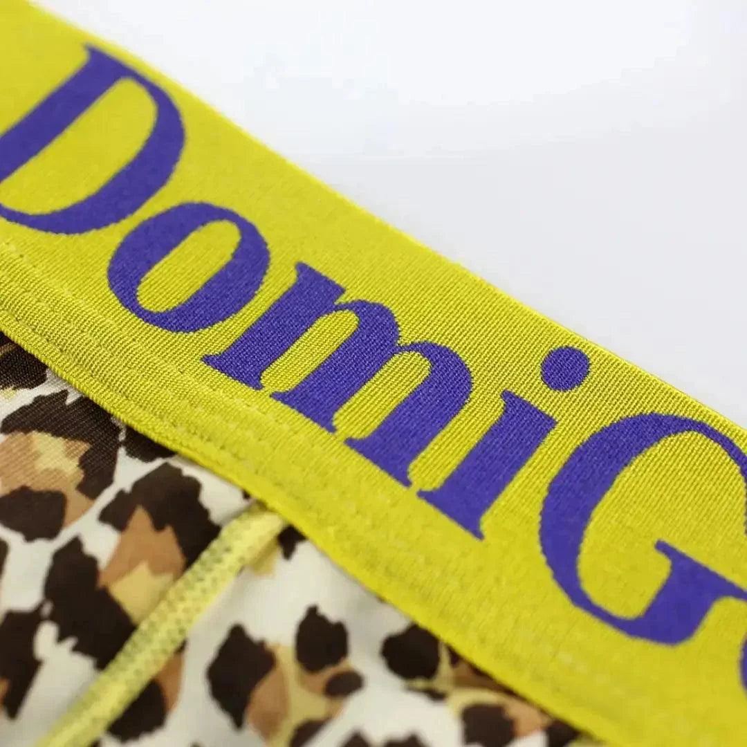 DomiGe Men's Low-Rise Leopard Trunks Stretchy Underwear with Gold Waistband