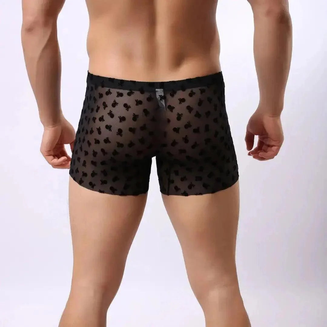 DomiGe Herren-Boxershorts mit Beflockung – weiche Netz-Unterwäsche für Männer