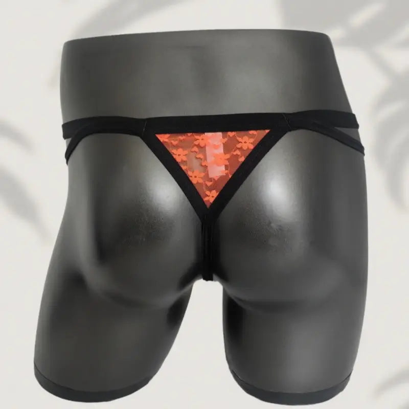 Orange lace thong rear view on mannequin - DomiGe ODO5753
