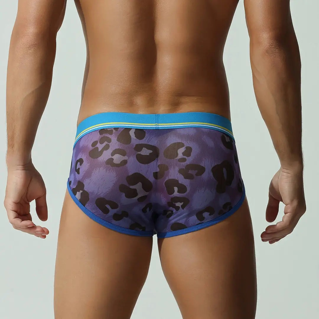 Seobean Seobean Men’s Leopard Print Briefs Sexy Breathable Stretch Mesh Underwear 250107
