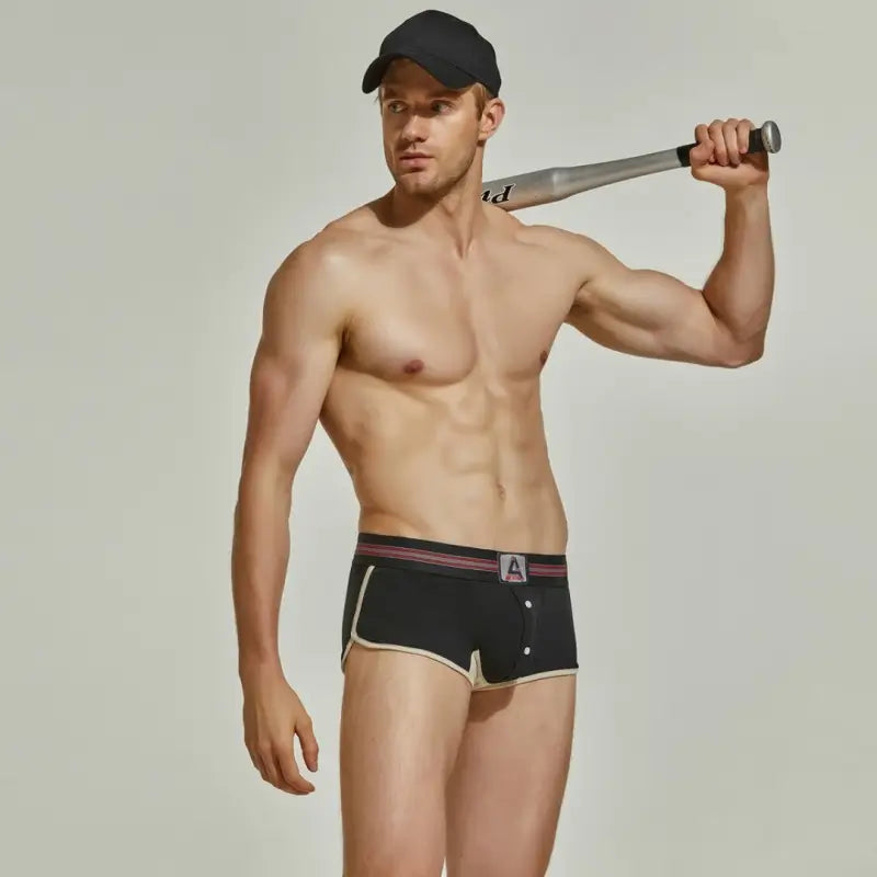 Seobean Men's Retro Trunks with Button Fly 220207