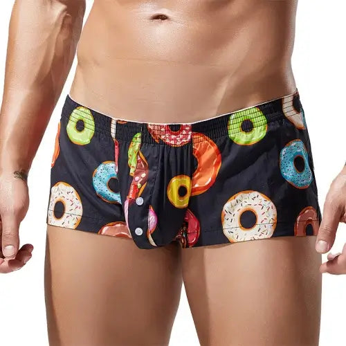 Seobean Donut Print Boxer Briefs for Men, 100% Cotton 240507