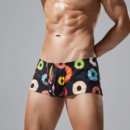 Seobean Donut Print Boxer Briefs for Men, 100% Cotton 240507