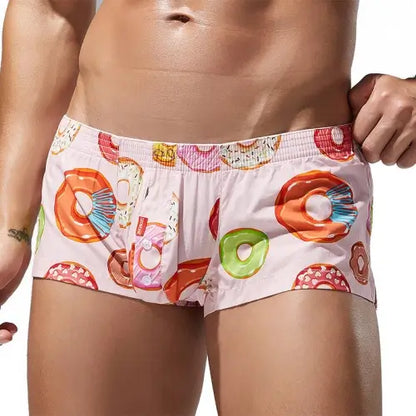 Seobean Donut Print Boxer Briefs for Men, 100% Cotton 240507