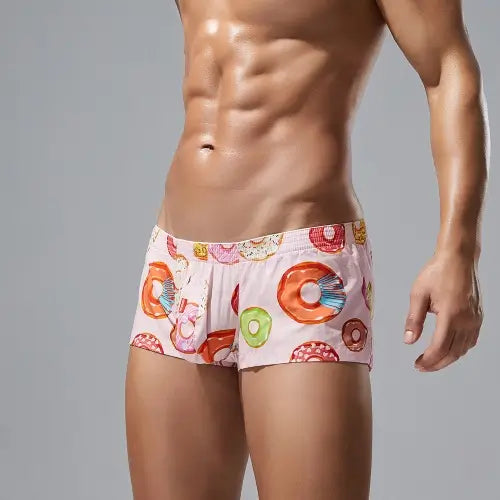 Seobean Donut Print Boxer Briefs for Men, 100% Cotton 240507