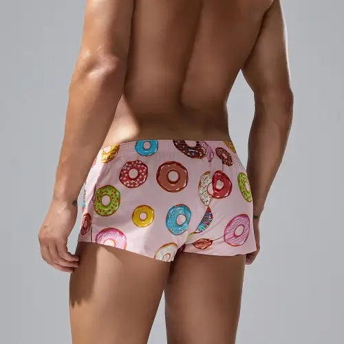 Seobean Donut Print Boxer Briefs for Men, 100% Cotton 240507