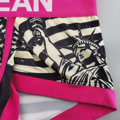 Seobean Patriotic Men's Boxer Briefs - Lady Liberty & Flag Print 250206