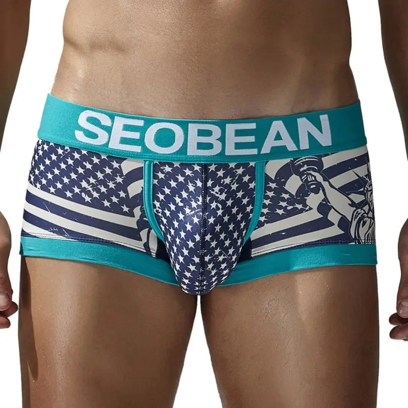 Seobean Patriotic Men's Boxer Briefs - Lady Liberty & Flag Print 250206