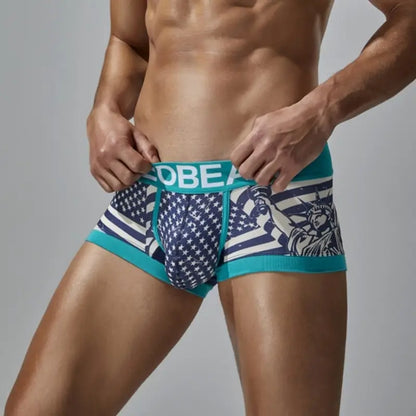 Seobean Patriotic Men's Boxer Briefs - Lady Liberty & Flag Print 250206