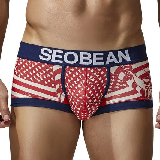 Seobean Patriotic Men's Boxer Briefs - Lady Liberty & Flag Print 250206
