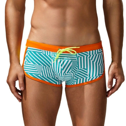 Seobean Men's Multi Stripes Geometric Swim Trunks 250801