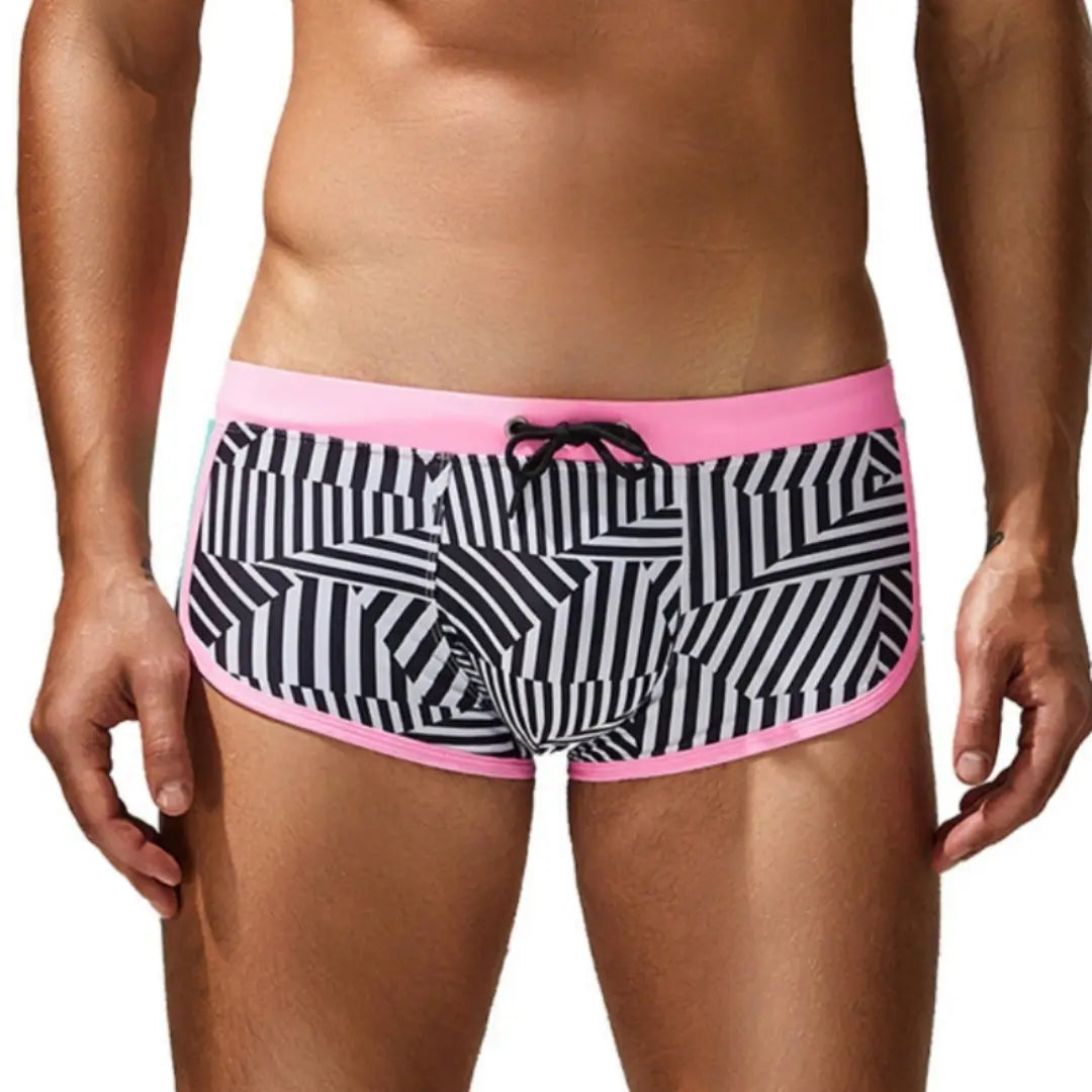 Seobean Men's Multi Stripes Geometric Swim Trunks 250801