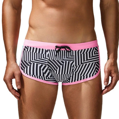 Seobean Men's Multi Stripes Geometric Swim Trunks 250801