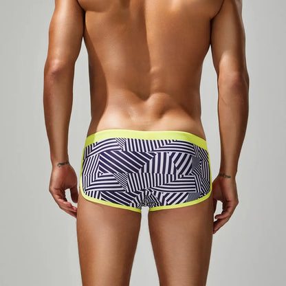 Seobean Men's Multi Stripes Geometric Swim Trunks 250801