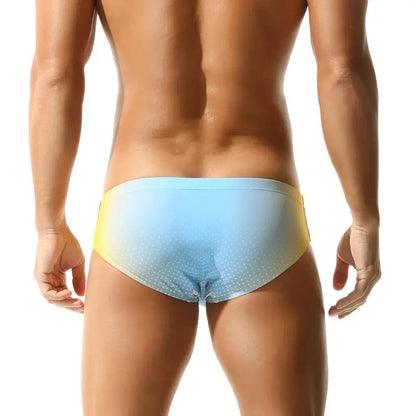 Seobean Men's Swim Briefs – Olive Green Athletic Fit with Stripes & Dots 250901