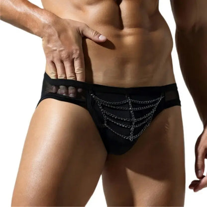 Tauwell Sexy Mesh Briefs for Men with Detachable Chain 25104