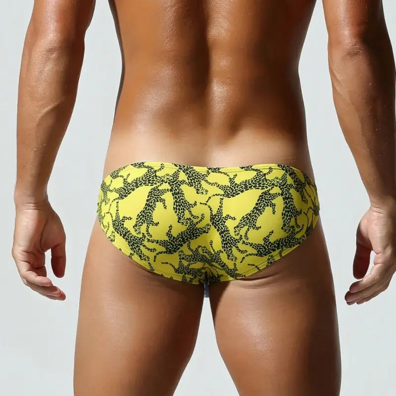 Yellow leopard print bikini briefs, rear view - SEOBEAN 260103 low rise brief, full coverage back