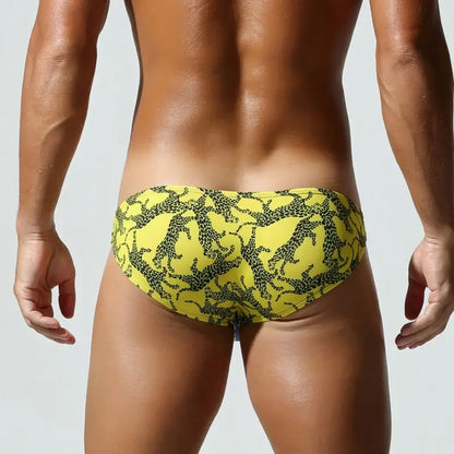 Yellow leopard print bikini briefs, rear view - SEOBEAN 260103 low rise brief, full coverage back