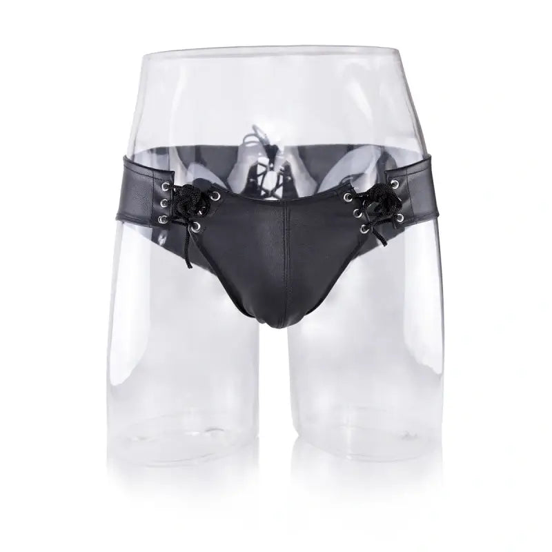 DomiGe Lace-Up Leather Brief for Men – Black Fetish Thong Underwear