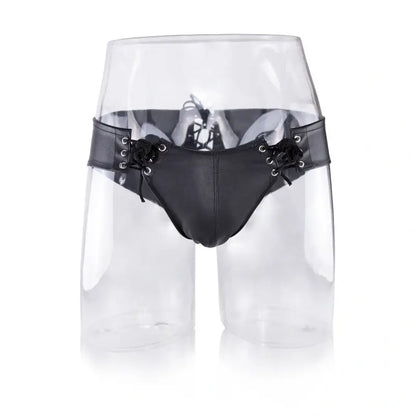 DomiGe Lace-Up Leather Brief for Men – Black Fetish Thong Underwear
