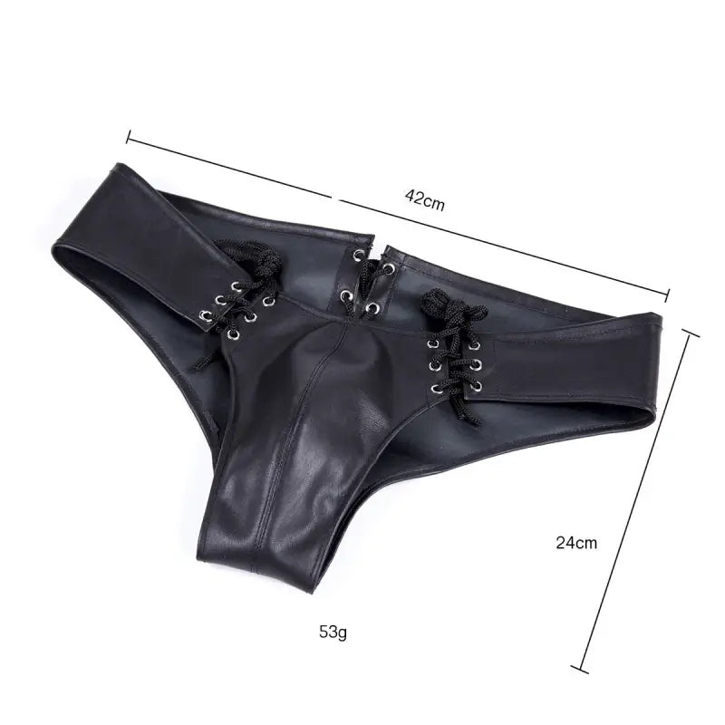 DomiGe Lace-Up Leather Brief for Men – Black Fetish Thong Underwear