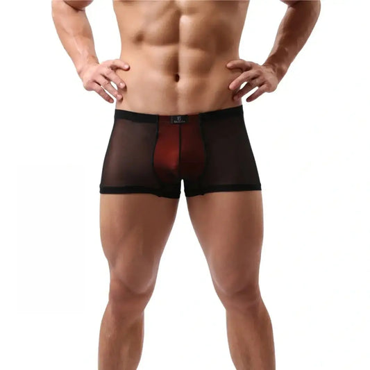 DomiGe Men's Boxer Briefs Orange Modal Lining and Sheer Mesh Underwear
