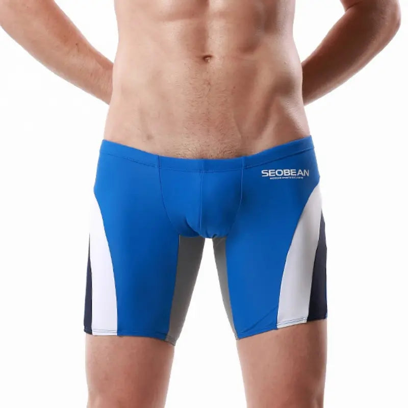 Seobean Men's Compression Swimwear - Stylish Long Flat-Front Swim Shorts 50814