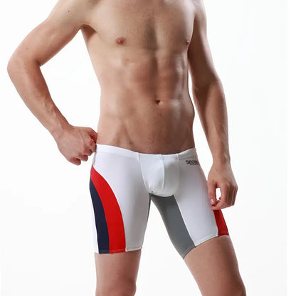 Seobean Men's Compression Swimwear - Stylish Long Flat-Front Swim Shorts 50814