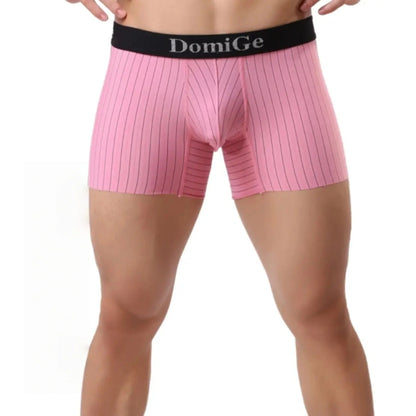 DomiGe Men's Striped Boxer Shorts - Ice Silk Mid-Rise Breathable Underwear