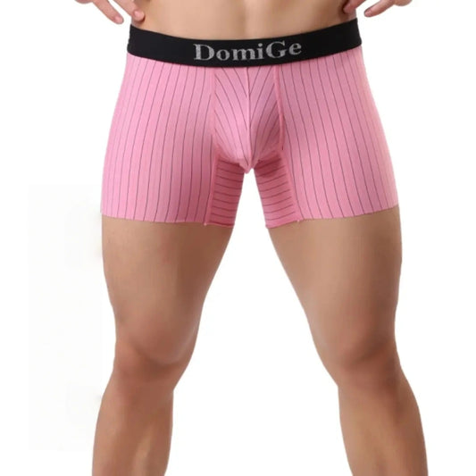 DomiGe Men's Striped Boxer Shorts - Ice Silk Mid-Rise Breathable Underwear