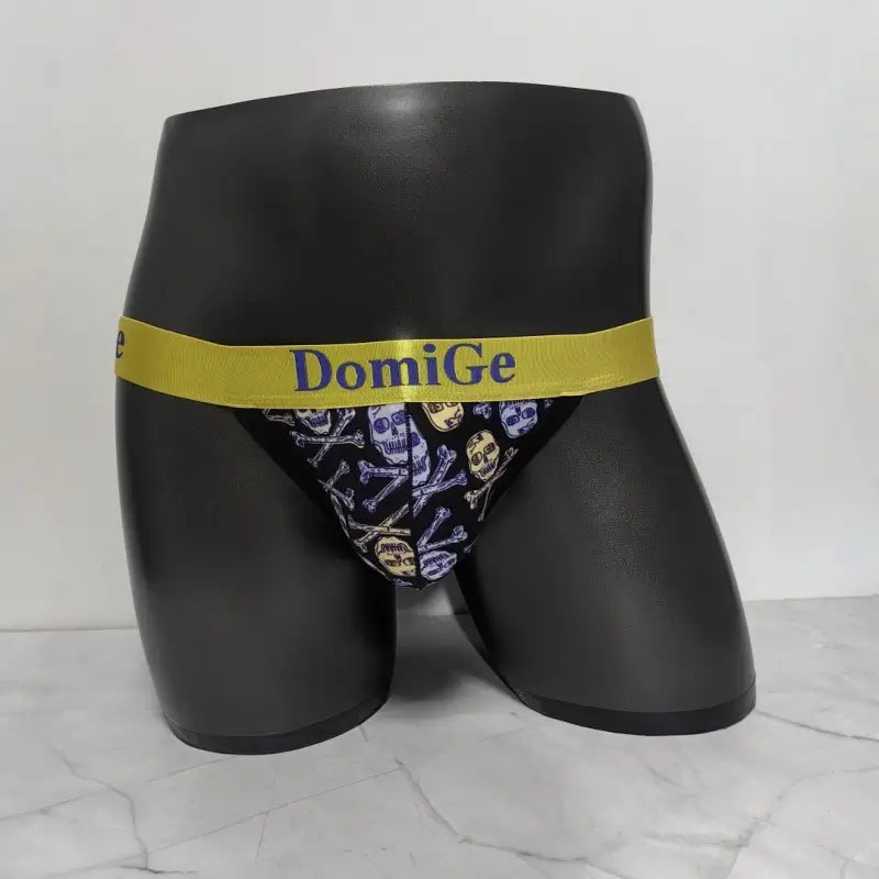 DomiGe Skull Jockstrap Men's Black Crossbones Print Yellow Waistband Underwear