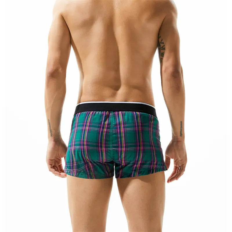 Seobean Men's Cotton Checked Boxer Shorts - Breathable Underwear 70505