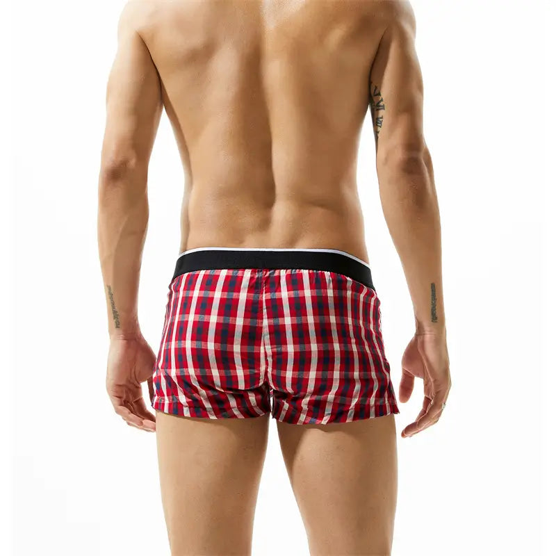 Seobean Men's Cotton Checked Boxer Shorts - Breathable Underwear 70505