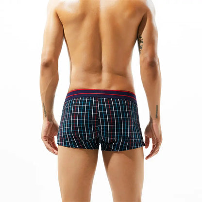 Seobean Men's Fashionable Grid Boxer Shorts - 100% Cotton 80501