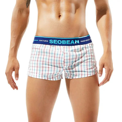 Seobean Men's Fashionable Grid Boxer Shorts - 100% Cotton 80501