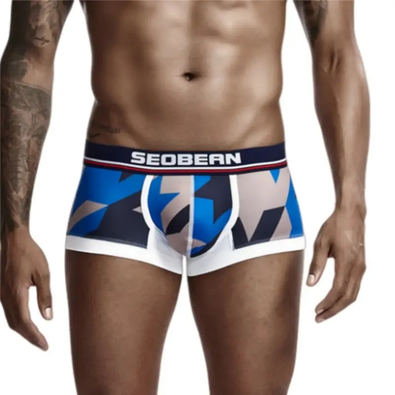Seobean Low Rise Boxer Briefs Men Sexy Geometric Pattern Breathable Underwear 90225