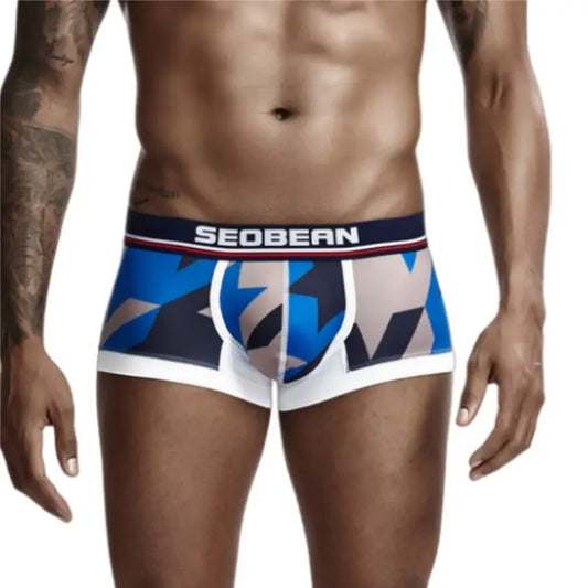 Seobean Low Rise Boxer Briefs Men Sexy Geometric Pattern Breathable Underwear 90225