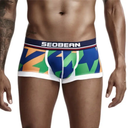 Seobean Low Rise Boxer Briefs Men Sexy Geometric Pattern Breathable Underwear 90225