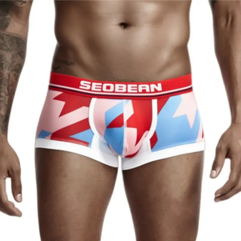 Seobean Low Rise Boxer Briefs Men Sexy Geometric Pattern Breathable Underwear 90225