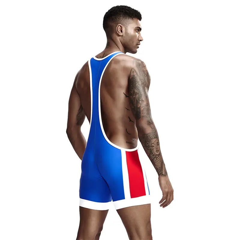 Tauwell Men's Athletic Bodysuit - Black/Red Performance Singlet 9701