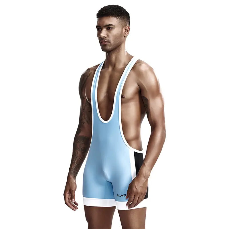 Tauwell Men's Athletic Bodysuit - Black/Red Performance Singlet 9701
