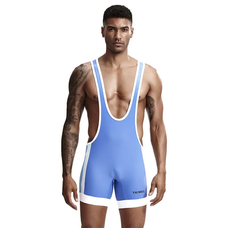 Tauwell Men's Athletic Bodysuit - Black/Red Performance Singlet 9701