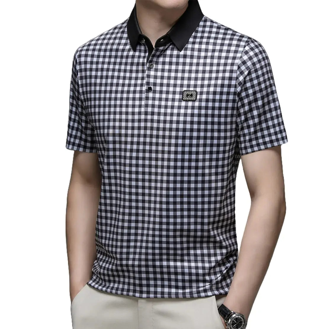 Polo de Seda para Hombre Camisa de Manga Corta Informal de Negocios de Verano