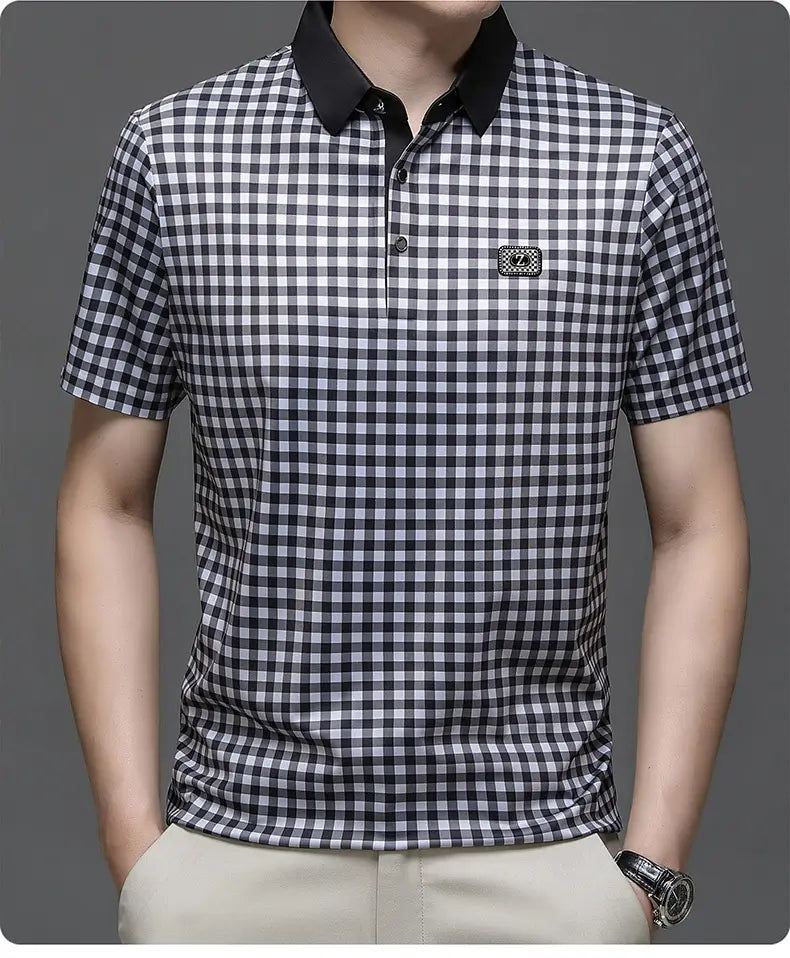 Polo de Seda para Hombre Camisa de Manga Corta Informal de Negocios de Verano