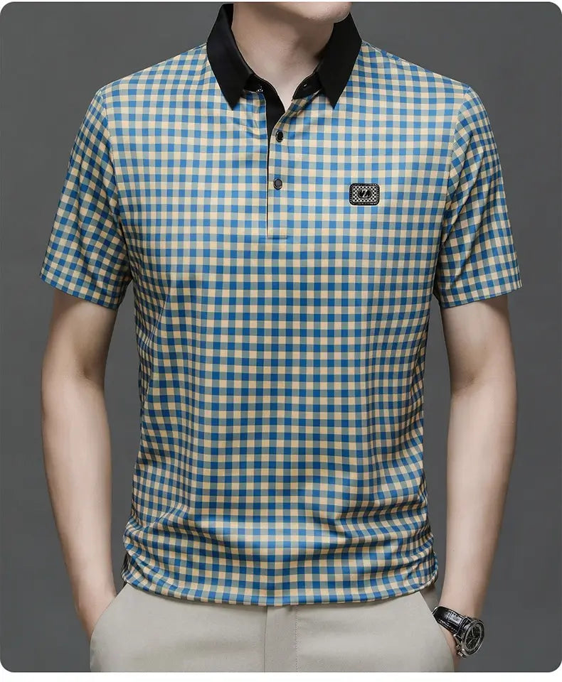 Polo de Seda para Hombre Camisa de Manga Corta Informal de Negocios de Verano