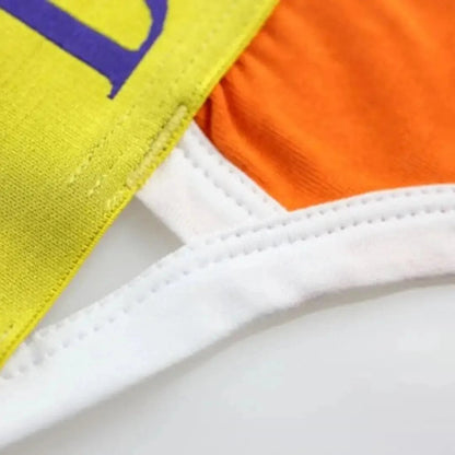 Bold side cut-out detail — T-back thong ventilation design DomiGe orange line
